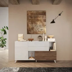 Garnero Arredamenti Madia 181x94h cm 2 ante moderna bianco lucido rovere scuro Witty Noce - Bianco Lucido Online