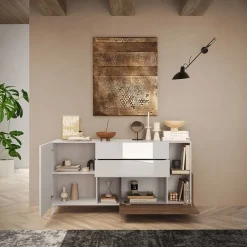 Garnero Arredamenti Madia 181x94h cm 2 ante moderna bianco lucido rovere scuro Witty Noce - Bianco Lucido Online