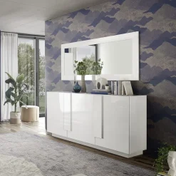 Garnero Arredamenti Madia 182x90h cm 3 ante moderna bianco laccato lucido Alvarez Bianco Lucido Online
