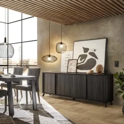 Garnero Arredamenti Madia 205x84h cm 4 ante moderna soggiorno Tosca Nero Frassinato