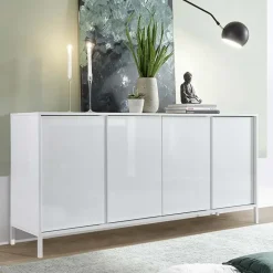 Garnero Arredamenti Madia 176x85h cm 4 ante moderna soggiorno bianco lucido Salerno Outlet