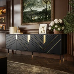 Garnero Arredamenti Madia 204x72h cm 4 ante moderna design nero oro Golden Best