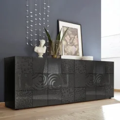 Garnero Arredamenti Madia 241x84h cm 4 ante moderna grigio scuro con serigrafia Paradise Antracite Hot