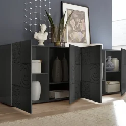 Garnero Arredamenti Madia 241x84h cm 4 ante moderna grigio scuro con serigrafia Paradise Antracite Hot