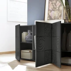 Garnero Arredamenti Madia 241x84h cm 4 ante moderna grigio scuro con serigrafia Paradise Antracite Hot