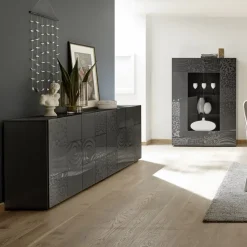 Garnero Arredamenti Madia 241x84h cm 4 ante moderna grigio scuro con serigrafia Paradise Antracite Hot