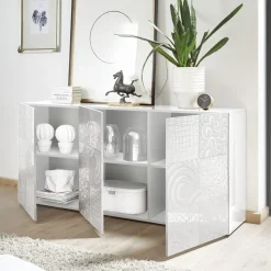 Garnero Arredamenti Madia 181x84h cm 3 ante moderna soggiorno bianco laccato lucido Paradise Bianco Lucido Sale