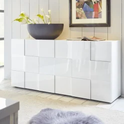 Garnero Arredamenti Madia 181x84h cm 3 ante moderna bianco laccato lucido Obsession Bianco Lucido Hot