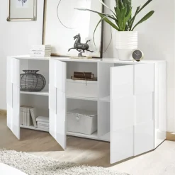 Garnero Arredamenti Madia 181x84h cm 3 ante moderna bianco laccato lucido Obsession Bianco Lucido Hot