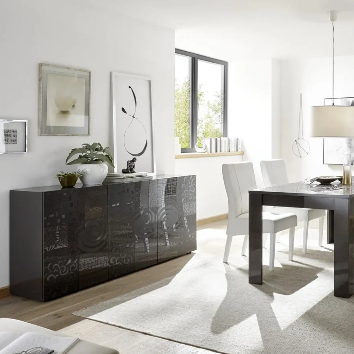 Garnero Arredamenti Madia 181x84h cm 3 ante moderna soggiorno grigio Paradise Antracite New