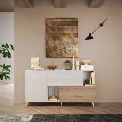 Garnero Arredamenti Madia 181x94h cm 2 ante moderna bianco lucido rovere chiaro Witty Rovere - Bianco Lucido New