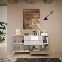 Garnero Arredamenti Madia 181x94h cm 2 ante moderna bianco lucido rovere chiaro Witty Rovere - Bianco Lucido New