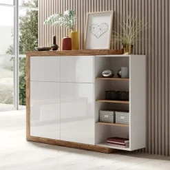 Garnero Arredamenti Madia 151x128h cm 4 ante moderna bianco lucido rovere Aria Hot