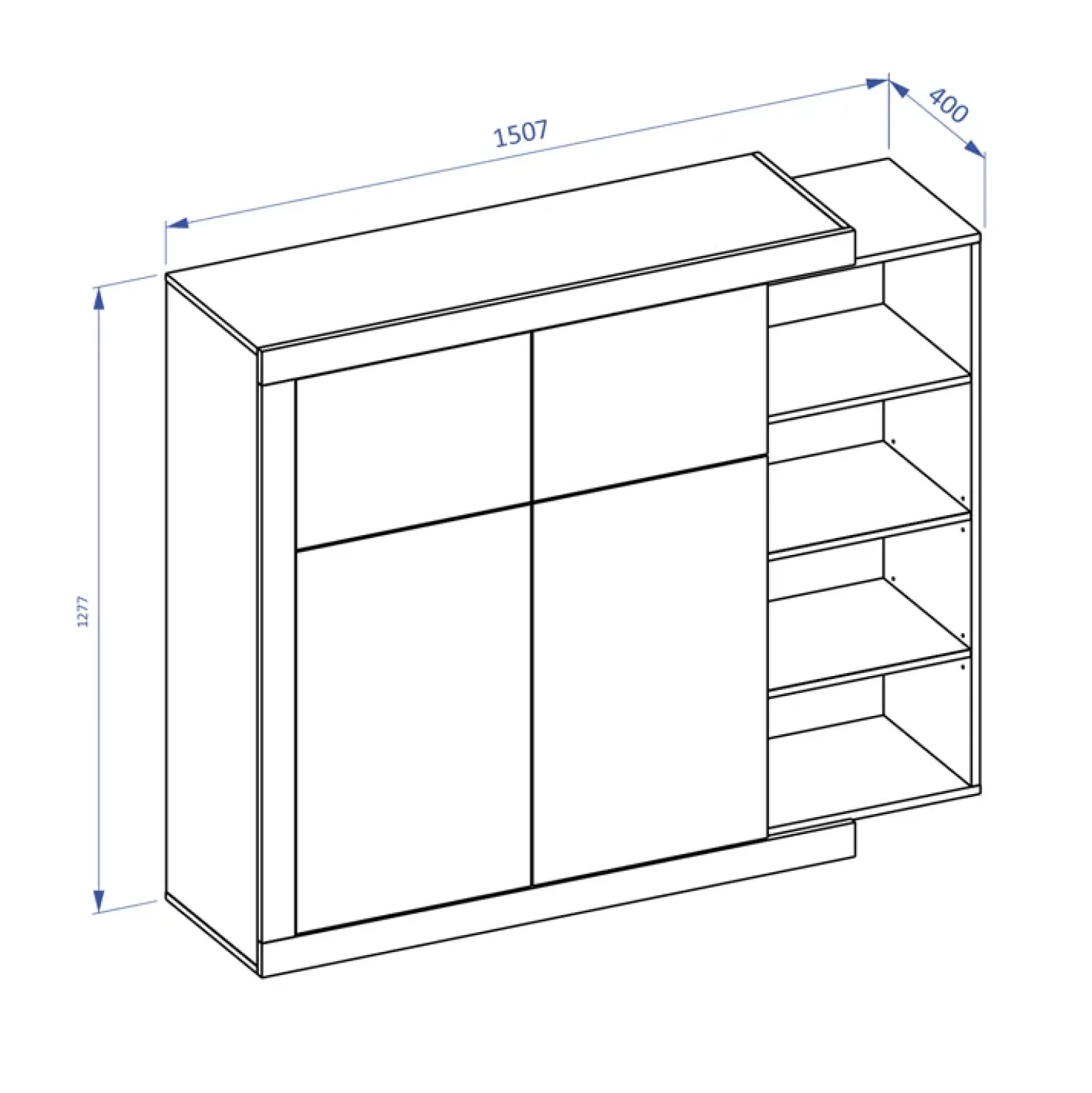 Garnero Arredamenti Madia 151x128h cm 4 ante moderna bianco lucido rovere Aria Hot
