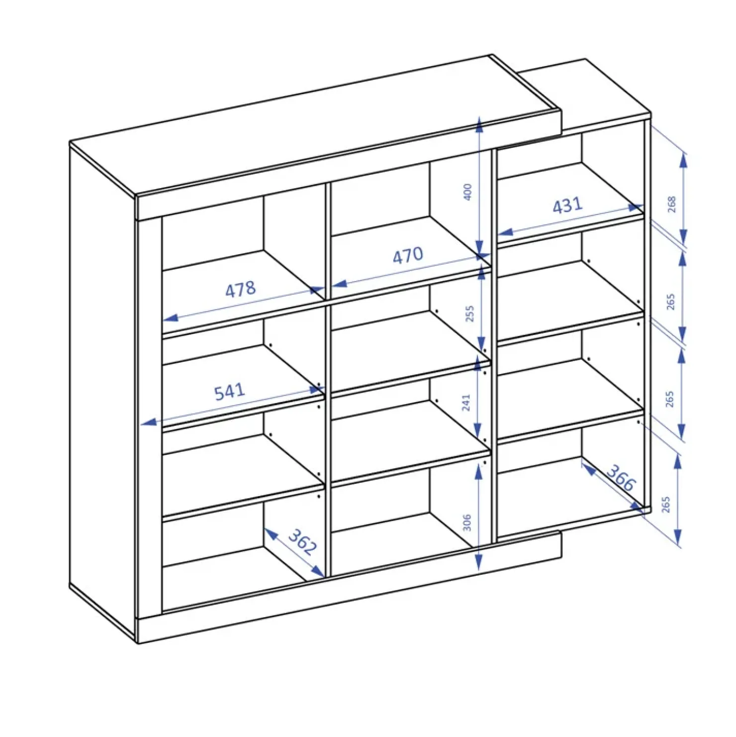 Garnero Arredamenti Madia 151x128h cm 4 ante moderna bianco lucido rovere Aria Hot