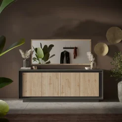 Garnero Arredamenti Madia 207x80h cm 4 ante moderna antracite rovere chiaro Deluxe Antracite - Rovere Best