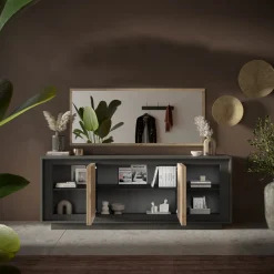 Garnero Arredamenti Madia 207x80h cm 4 ante moderna antracite rovere chiaro Deluxe Antracite - Rovere Best