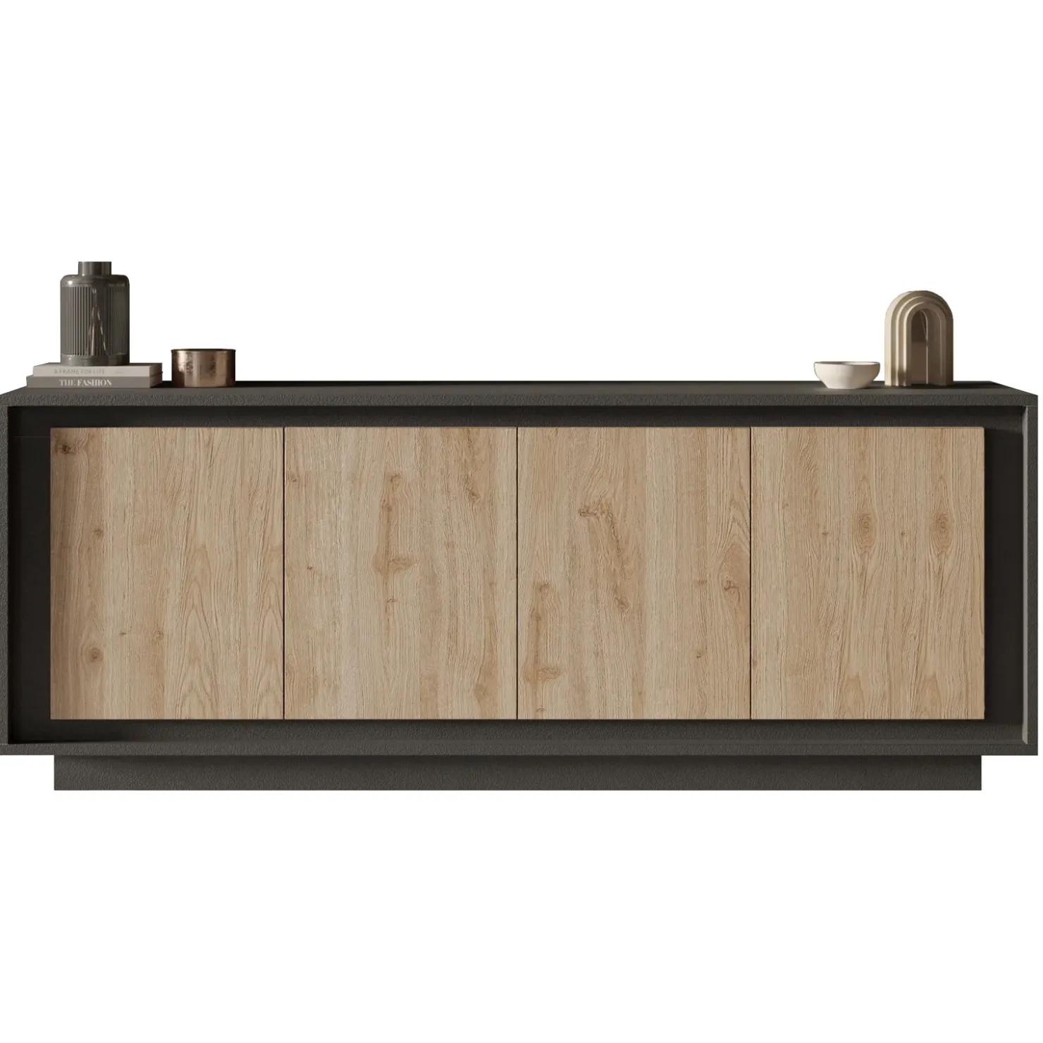 Garnero Arredamenti Madia 207x80h cm 4 ante moderna antracite rovere chiaro Deluxe Antracite - Rovere Best