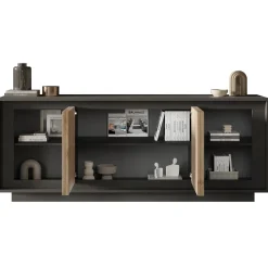 Garnero Arredamenti Madia 207x80h cm 4 ante moderna antracite rovere chiaro Deluxe Antracite - Rovere Best