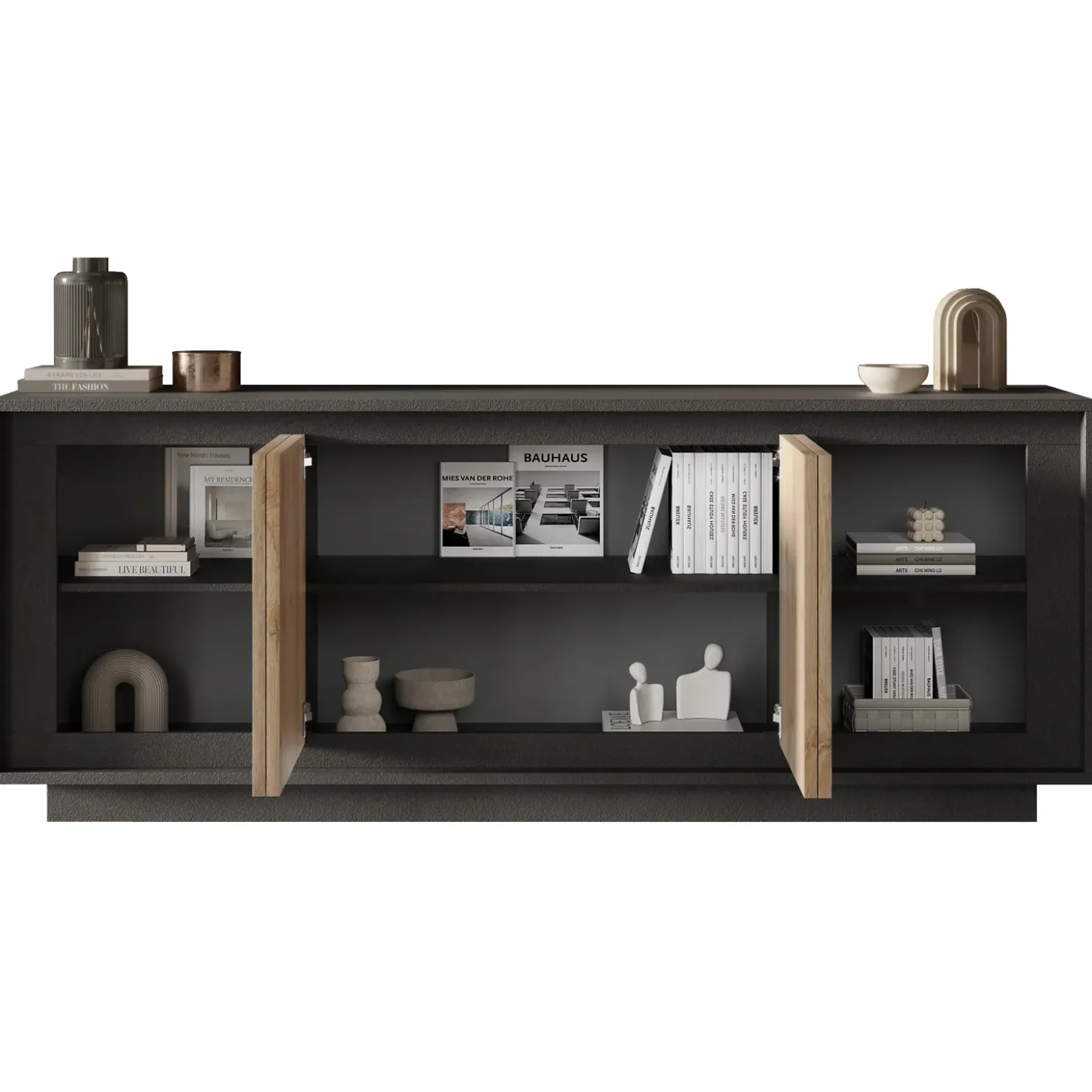 Garnero Arredamenti Madia 207x80h cm 4 ante moderna antracite rovere chiaro Deluxe Antracite - Rovere Best