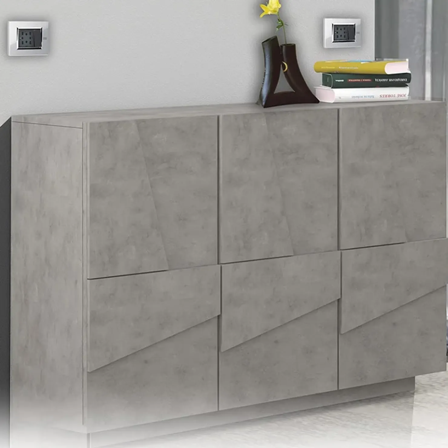 Garnero Arredamenti Madia 120x86h cm 3 ante moderna decorate grigio Zenzero Cemento Hot