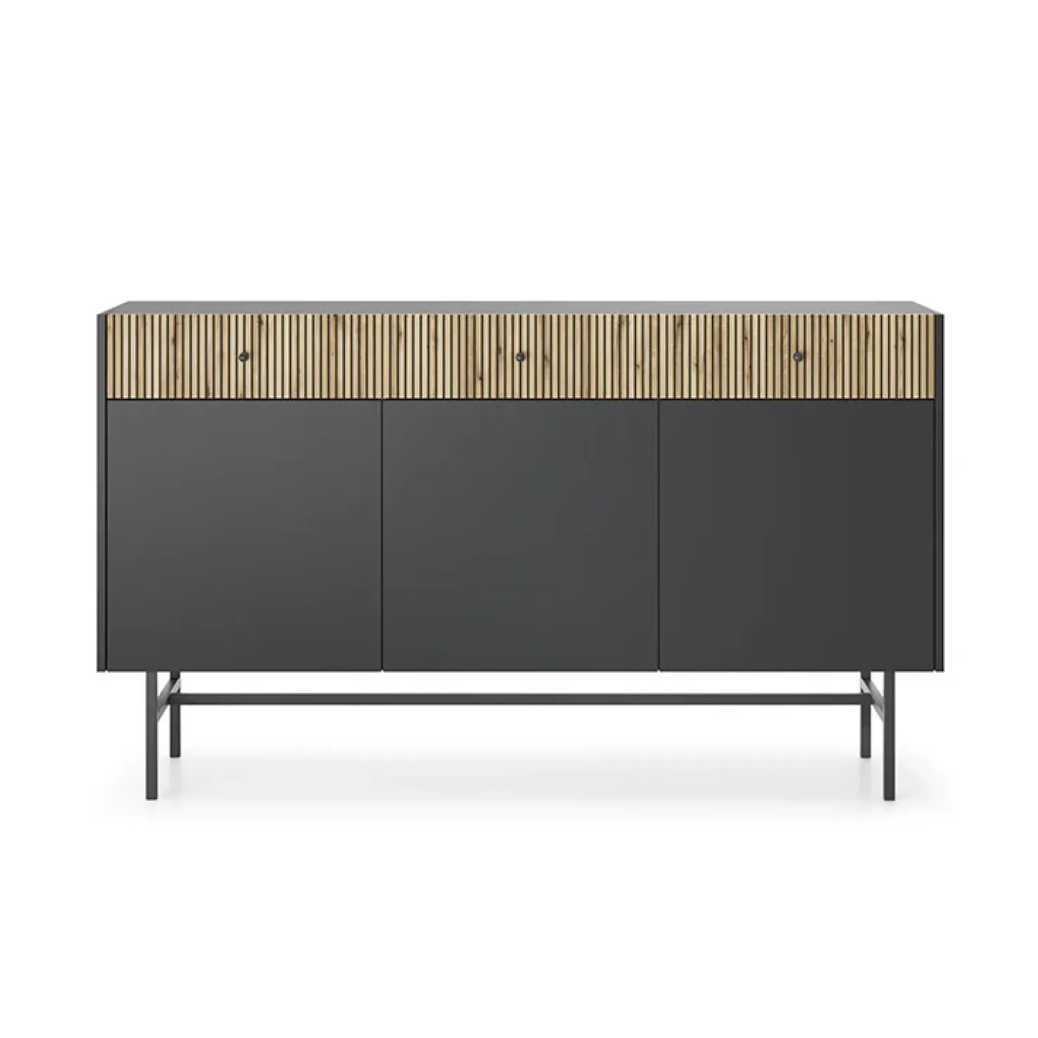 Garnero Arredamenti Madia 155x90h cm 3 ante moderna nero rovere cannettato Eterna Nero Opaco - Rovere Outlet