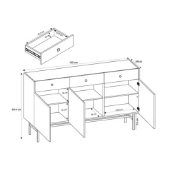 Garnero Arredamenti Madia 155x90h cm 3 ante moderna nero rovere cannettato Eterna Nero Opaco - Rovere Outlet