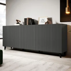 Garnero Arredamenti Madia 201x83h cm 4 ante moderna cannettato Essence Antracite Clearance