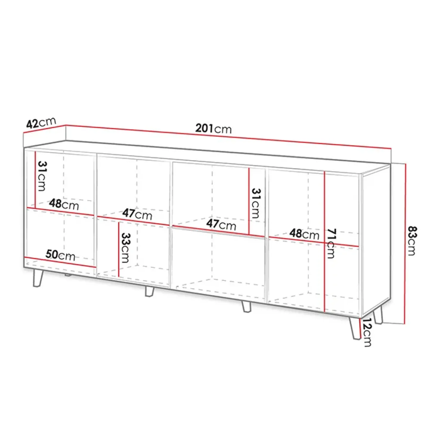 Garnero Arredamenti Madia 201x83h cm 4 ante moderna cannettato Essence Antracite Clearance