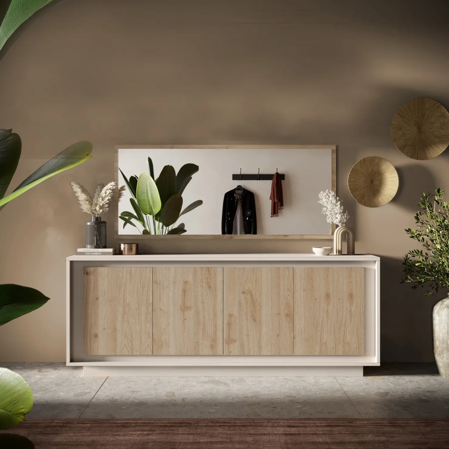 Garnero Arredamenti Madia 207x80h cm 4 ante moderna beige rovere chiaro Deluxe Rovere - Beige New