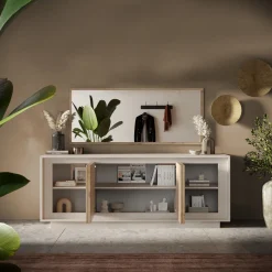 Garnero Arredamenti Madia 207x80h cm 4 ante moderna beige rovere chiaro Deluxe Rovere - Beige New