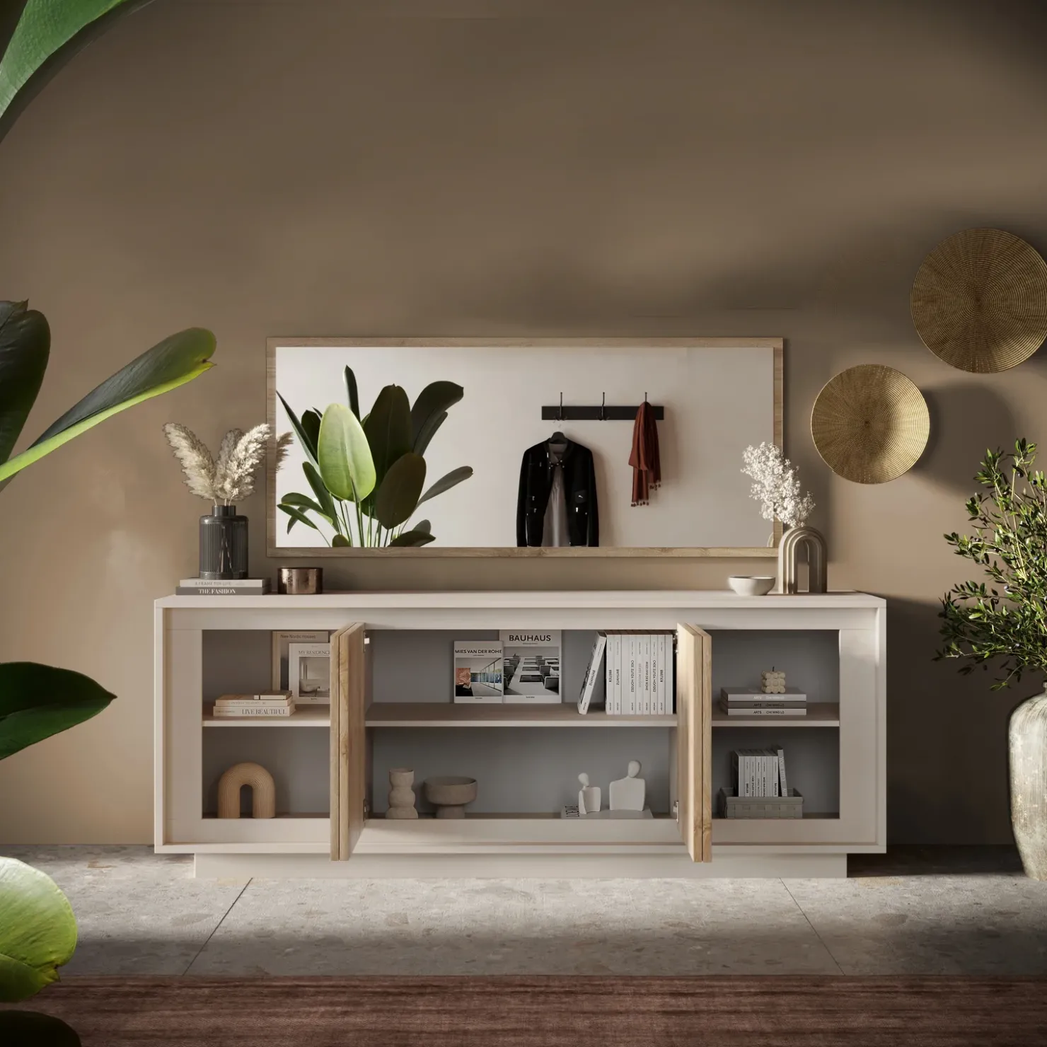 Garnero Arredamenti Madia 207x80h cm 4 ante moderna beige rovere chiaro Deluxe Rovere - Beige New