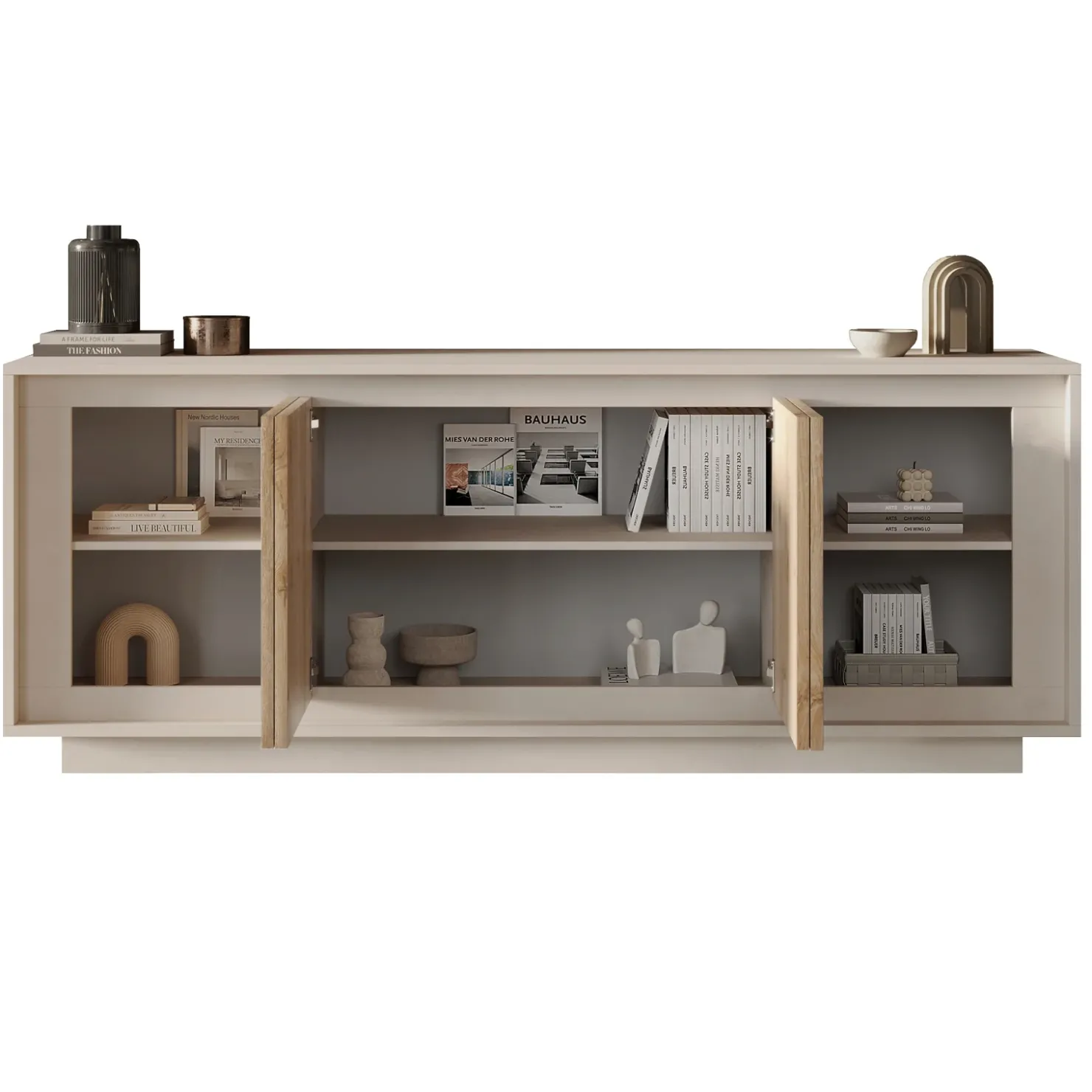 Garnero Arredamenti Madia 207x80h cm 4 ante moderna beige rovere chiaro Deluxe Rovere - Beige New