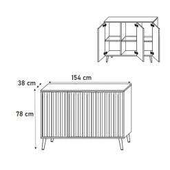 Garnero Arredamenti Madia 154x78h cm 3 ante moderna bianco Celestia Bianco Opaco Best