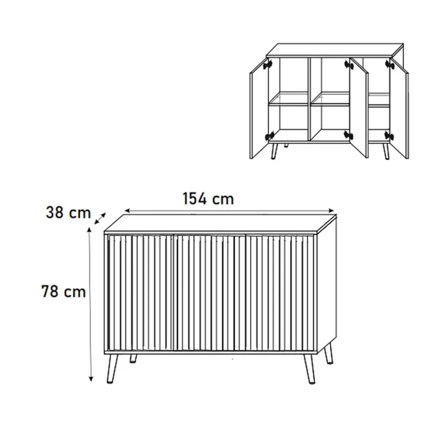 Garnero Arredamenti Madia 154x78h cm 3 ante moderna bianco Celestia Bianco Opaco Best