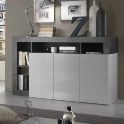 Garnero Arredamenti Madia 146x93h cm 3 ante moderna bianco lucido ossido Invictus Bianco Lucido - Ossido New