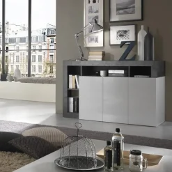 Garnero Arredamenti Madia 146x93h cm 3 ante moderna bianco lucido ossido Invictus Bianco Lucido - Ossido New