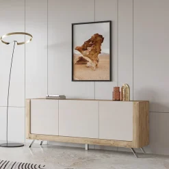 Garnero Arredamenti Madia 200x81h cm 3 ante moderna rovere tortora lucido Jumbo Tortora - Rovere