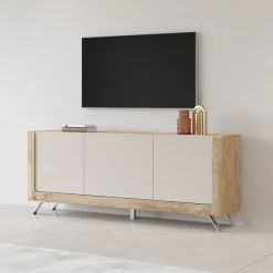 Garnero Arredamenti Madia 200x81h cm 3 ante moderna rovere tortora lucido Jumbo Tortora - Rovere