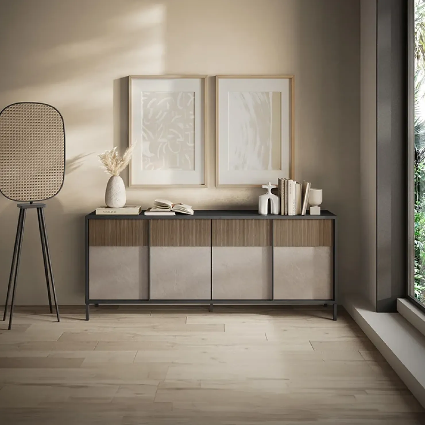 Garnero Arredamenti Madia 206x86h cm 4 ante moderna antracite tortora Every New