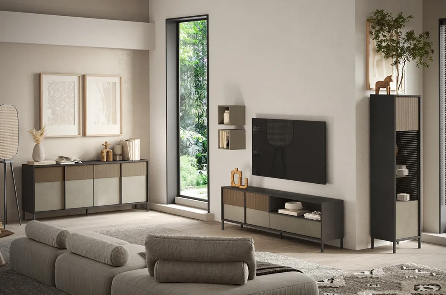 Garnero Arredamenti Madia 206x86h cm 4 ante moderna antracite tortora Every New