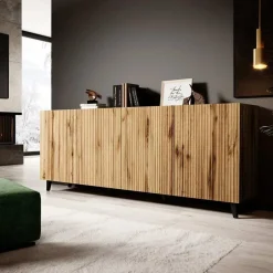 Garnero Arredamenti Madia 201x82h cm 4 ante moderna cannettato Essence Quercia Clearance