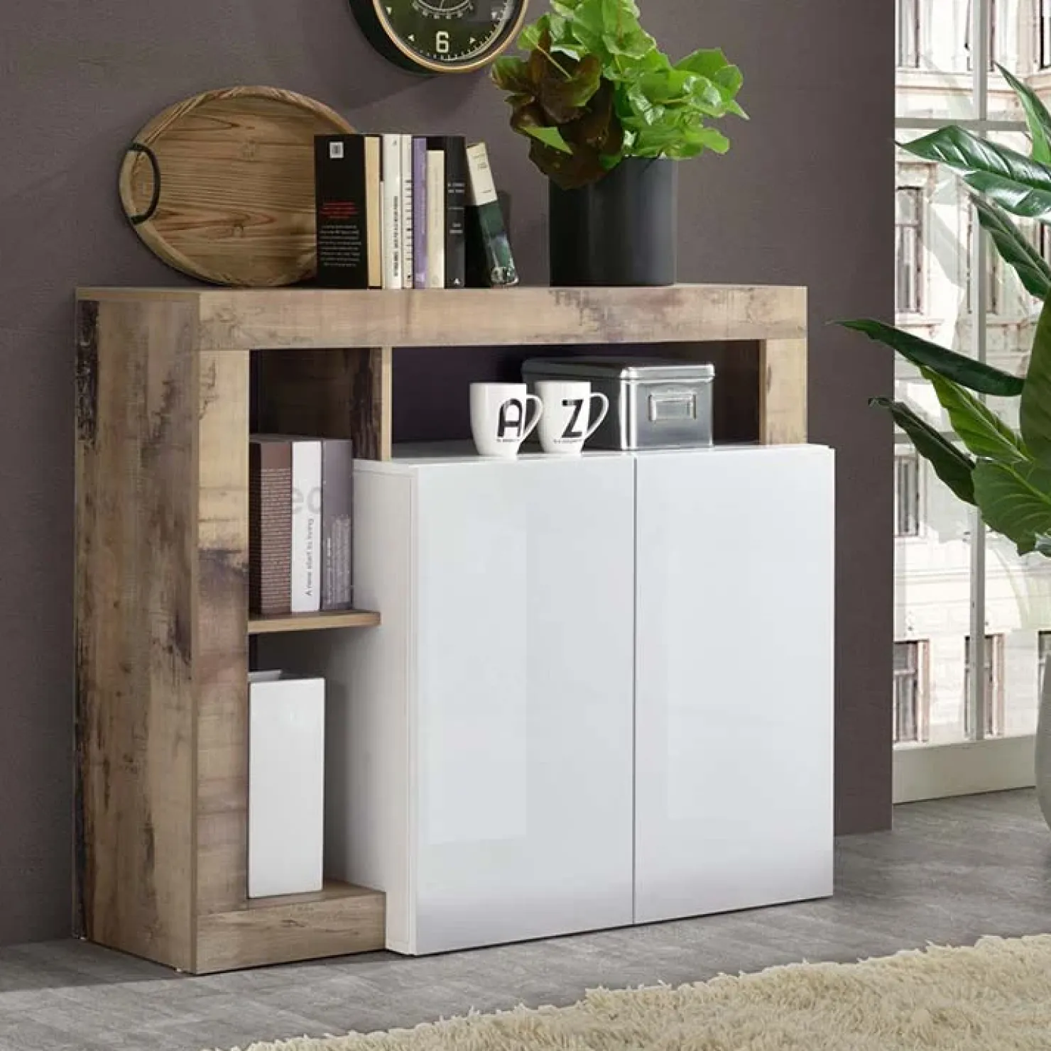 Garnero Arredamenti Madia 108x93h cm 2 ante moderna bianco lucido pero Invictus Bianco Lucido - Rovere Rustico Clearance