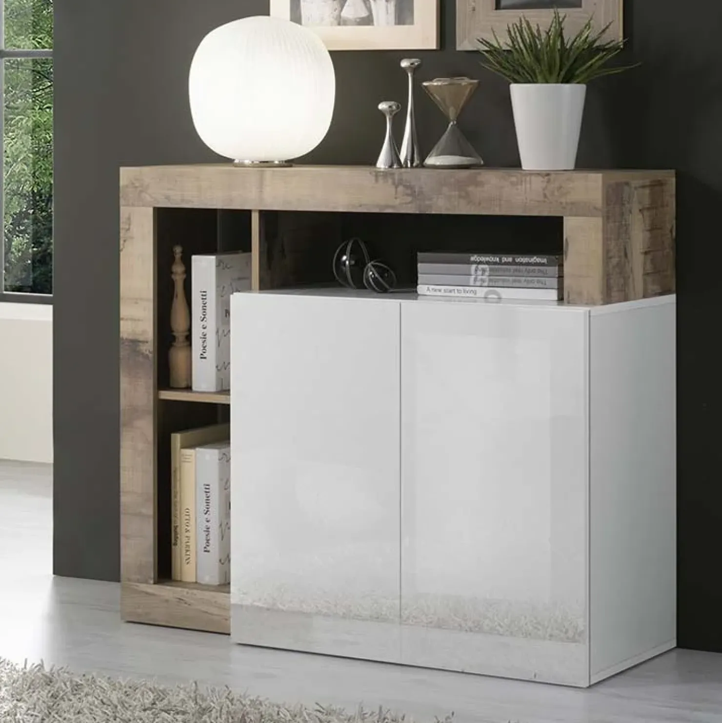 Garnero Arredamenti Madia 108x93h cm 2 ante moderna bianco lucido pero Invictus Bianco Lucido - Rovere Rustico Clearance