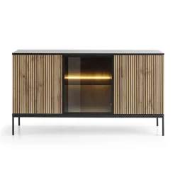 Garnero Arredamenti Madia 153x83h cm 3 ante moderna nero rovere antico cannettato Bali Discount