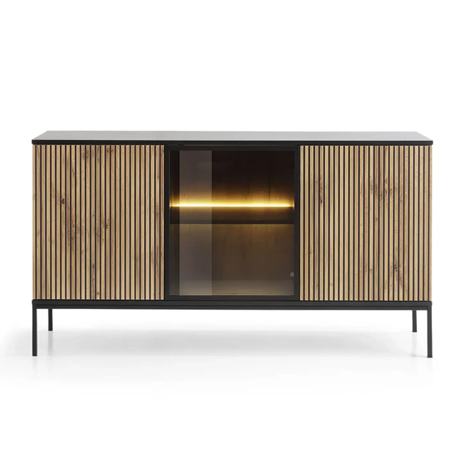 Garnero Arredamenti Madia 153x83h cm 3 ante moderna nero rovere antico cannettato Bali Discount