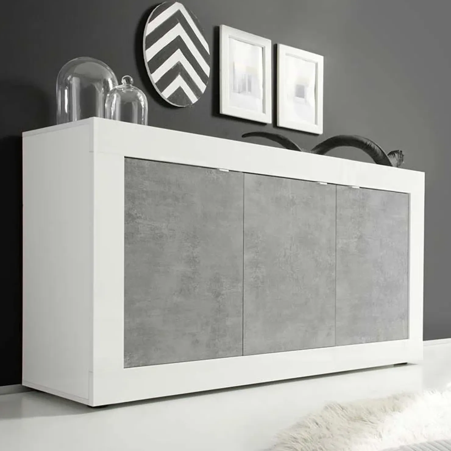 Garnero Arredamenti Madia 160x86h cm 3 ante moderna bianco lucido cemento Eternity Cemento - Bianco Lucido Online