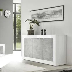 Garnero Arredamenti Madia 160x86h cm 3 ante moderna bianco lucido cemento Eternity Cemento - Bianco Lucido Online