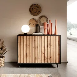 Garnero Arredamenti Madia 104x78h cm 2 ante moderna rovere cannettato nero Celestia Rovere Rustico - Nero opaco Outlet