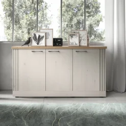 Garnero Arredamenti Madia 164x88h cm 3 ante moderna rovere bianco frassinato Doria Online